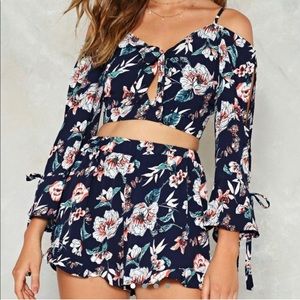 Floral Cold Shoulder Top and Shorts Set